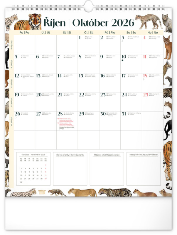 NOTIQUE Nástenný plánovací kalendár Animalium CZ/SK 2026, 30 x 34 cm 10