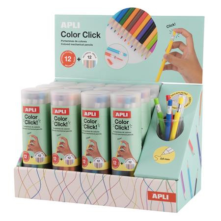 Sada farebných náplňových ceruziek, stojan, APLI "Color Click", 12 rôznych farieb, 12 sád 3