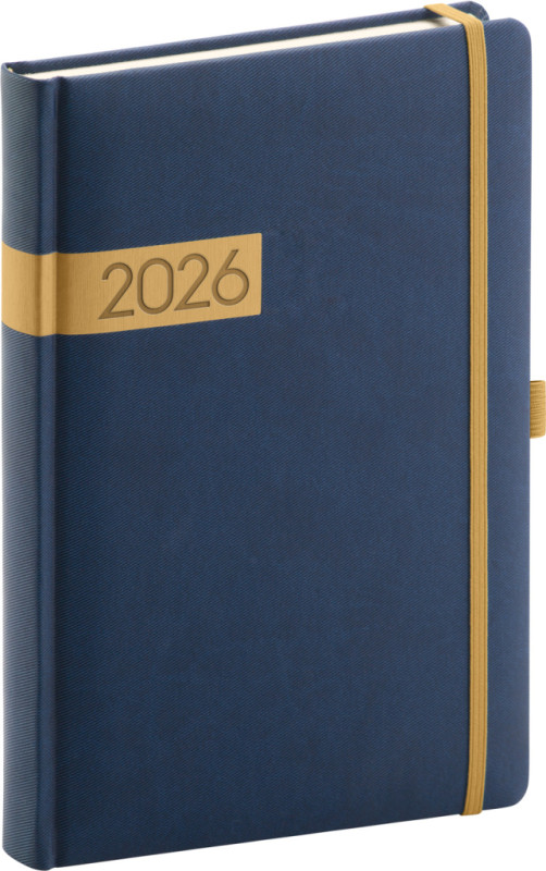NOTIQUE Denný diár Twill 2026, modro-zlatý, 15 x 21 cm