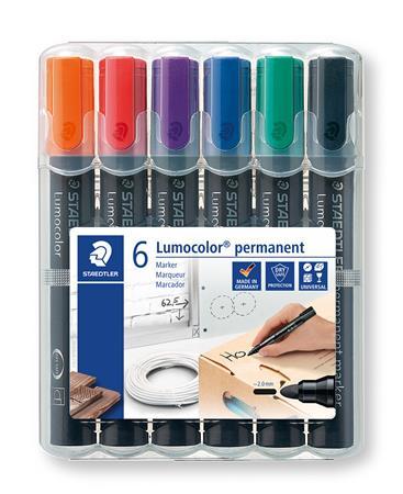 Permanentný popisovač, sada, 2 mm, kužeľový hrot, STAEDTLER "Lumocolor® 352", 6 rôznych fa