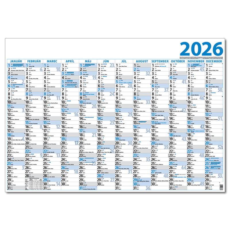Plánovací jednolistový kalendár 2026