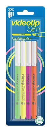 Zvýrazňovač, sada, 1-3 mm, ICO "Videotip Slim", 4 rôzne farby 1