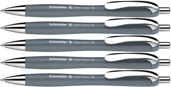 Guľôčkové pero, 0,7 mm, stláčací mechanizmus, SCHNEIDER "Slider Rave XB", sivé 4