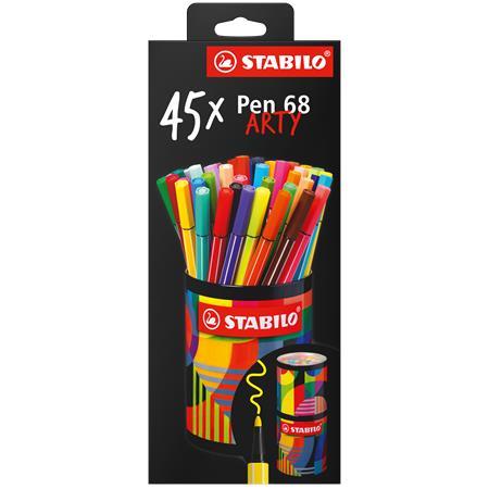 Fixky, sada, valcovitá kovová krabica, 1 mm, STABILO "Pen 68 ARTY", 45 rôznych farieb
