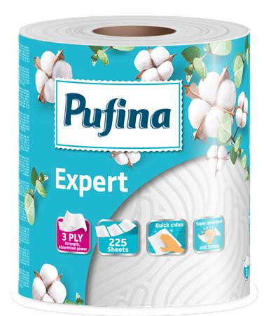 Papierové utierky, 3-vrstvové, 225 listov, 1 kotúč, PUFINA "Expert" 1