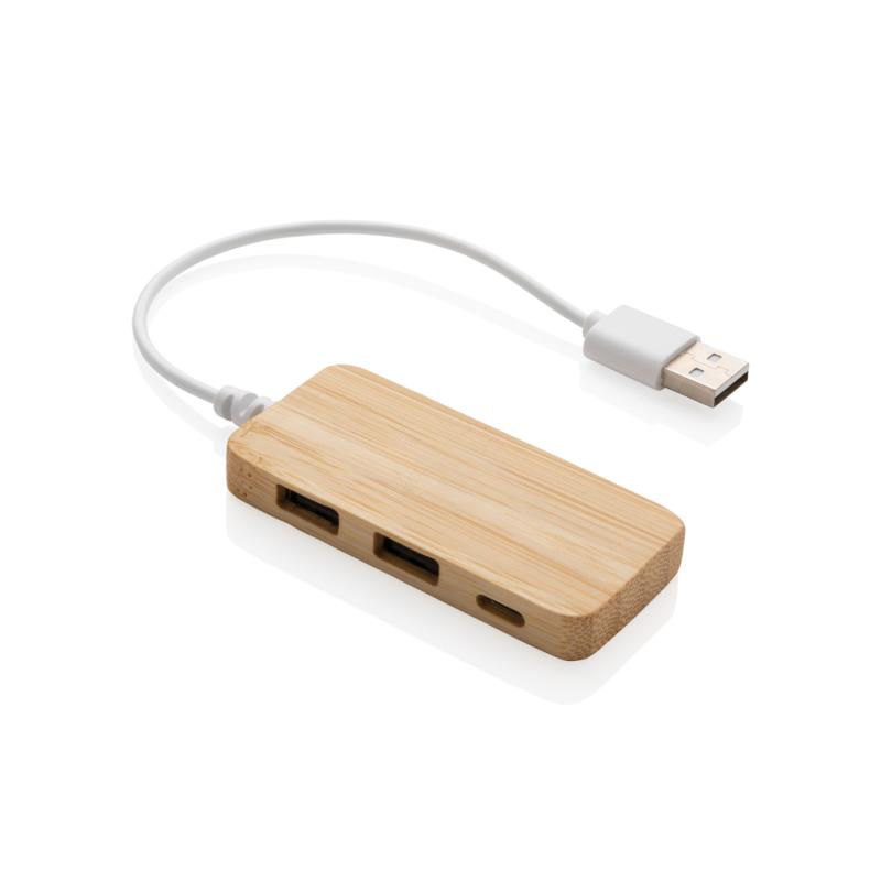 Bambusový USB hub s USB C hnedá 1