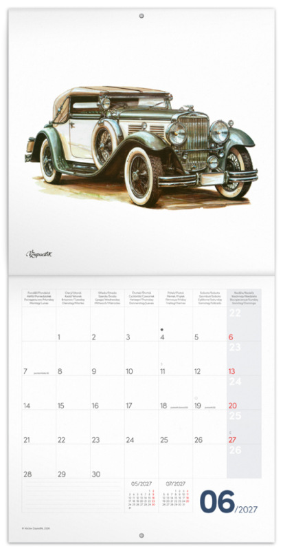 NOTIQUE Poznámkový kalendár Classic Cars – Václav Zapadlík 2027, PLASTIC FREE, 30 x 30 cm 1