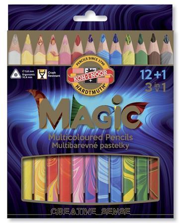 Viacfarebná ceruzka, sada, trojhranná, KOH-I-NOOR "Magic 3408", 12+1 rôznych farieb