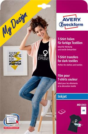 AVERY ZWECKFORM Nažehľovacia fólia, A4, do atramentových tlačiarní, na tmavý a farebný textil, AVERY ZWECK 2