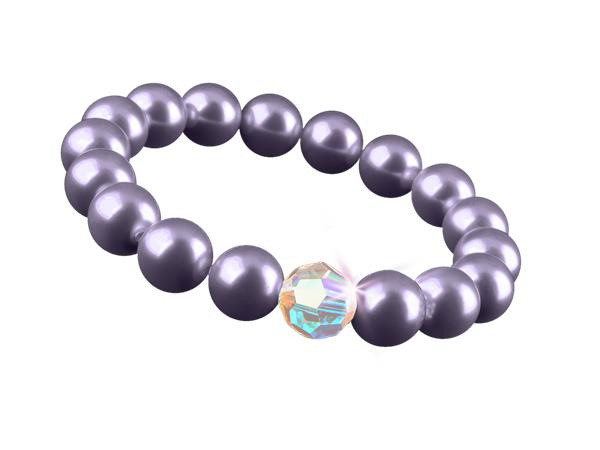 ART CRYSTELLA Náramok, zo svetlofialových SWAROVSKI® perál, s dúhovým bielym krištáľom, 10 mm, veľ. M, A