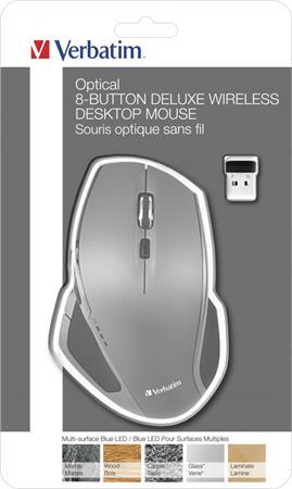 Myš, bezdrôtová,  laserová, štandardná veľkosť, modré LED, VERBATIM "DELUXE", sivý