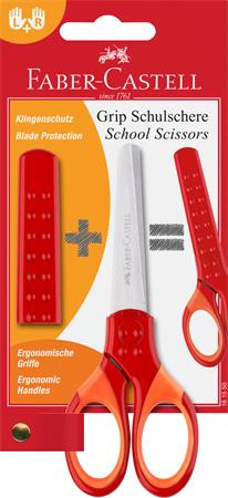 Nožnice, školské, 13,5 cm, s krytom na čepeľ, FABER-CASTELL, červená