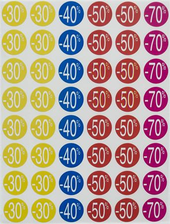 Etikety, zľava, 24 mm, kruhové, farebné, APLI, 240 etikiet/balenie, -30 až -70 %