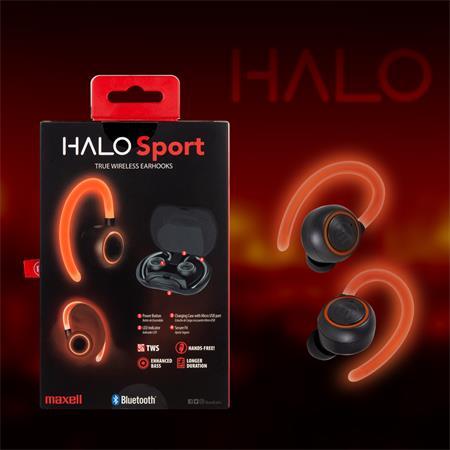 Slúchadlá, bezdrôtové, Bluetooth, s mikrofónom, LED slúchadlá, MAXELL "Halo Sport", čierna