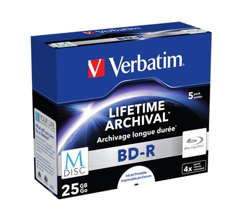 VERBATIM BD-R BluRay disk, archivačný, potlačiteľný, M-DISC, 25GB, 4x, 1 ks, klasický obal, VERBATI