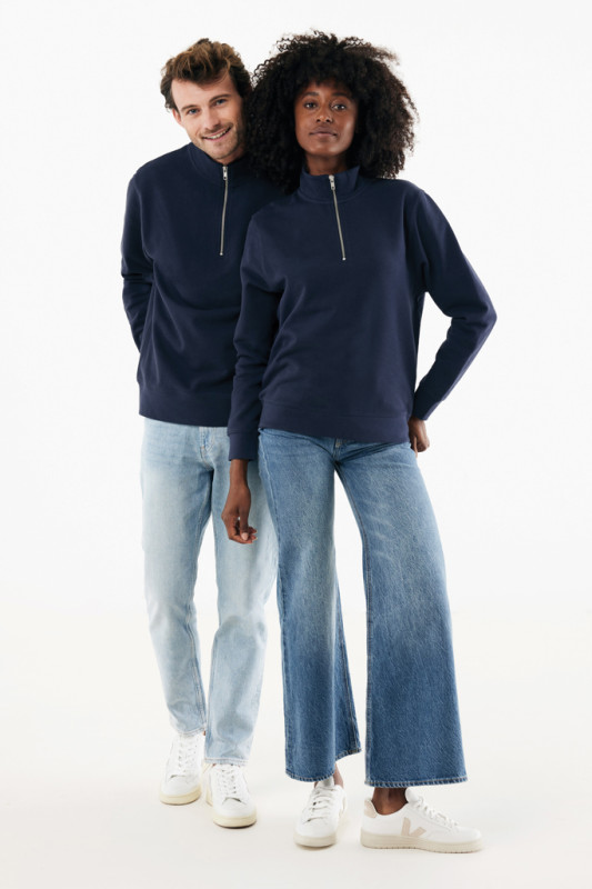 IQONIQ Elgon sveter s krátkym zipsom z recyklovanej bavlny námornícka modrá S 16