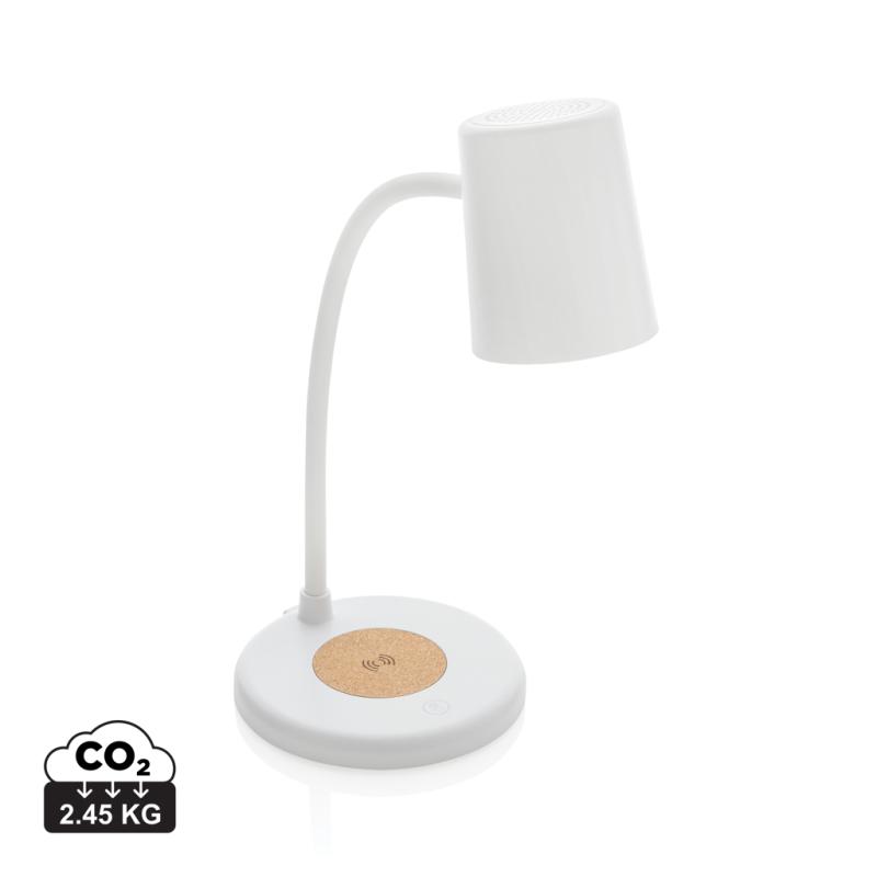 Stolná lampa Zenara s 15 W bezdr. nabíjaním z RCS plastu biela