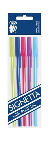 Guľôčkové pero, 0,7 mm, s vrchnákom, 5 rôznych farieb tela, ICO "Signetta Mix", modré