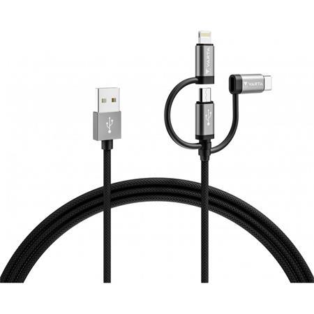 USB kábel, 3v1, USB A–Light/Micro/C, 2m, VARTA