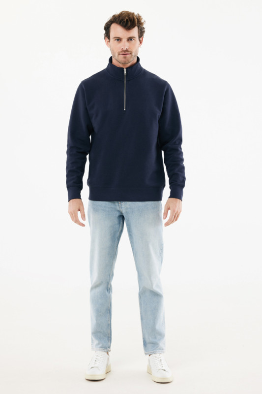IQONIQ Elgon sveter s krátkym zipsom z recyklovanej bavlny námornícka modrá XS 11