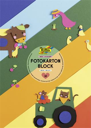 Dekoračný kartón, 2 stranný, A3, 300 g, 10 listov, FOLIA, „Basic”, rôzne farby