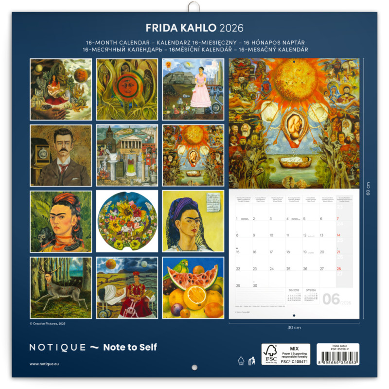 NOTIQUE Poznámkový kalendár Frida Kahlo 2026, 30 x 30 cm 14