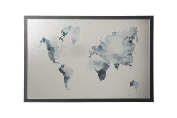 Odkazová tabuľa, magnetická, 60x40 cm, čierny drevený rám,  VICTORIA, "Mapa sveta"