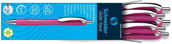Guľôčkové pero, 0,7 mm, stláčací mechanizmus, SCHNEIDER "Slider Rave XB", magenta 3