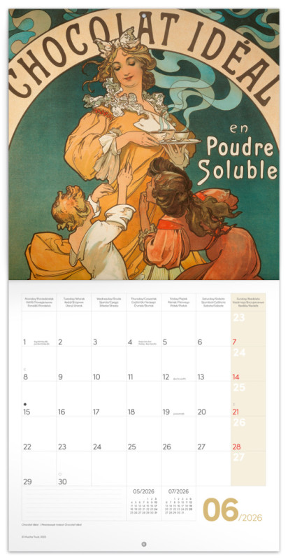NOTIQUE Poznámkový kalendár Alfons Mucha 2026, 30 x 30 cm 1