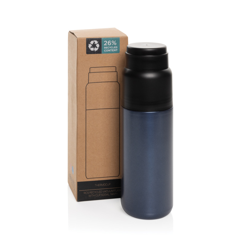 Thermocup RCS termosku z recykl. materiálov s pohárom 500ml námornícka modrá 10