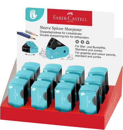 Strúhadlo, displej, dvojdierové, so zásobníkom, pre ľavákov, FABER-CASTELL "Sleeve", tyrks