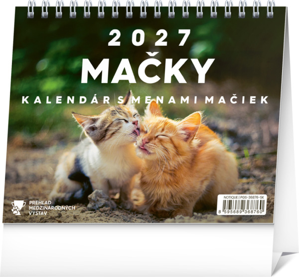 NOTIQUE Stolový kalendár Mačky – s menami mačiek 2027, 16,5 x 13 cm