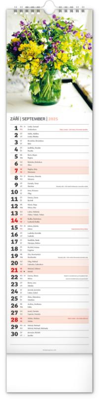 NOTIQUE Nástenný kalendár Květiny – Kvety CZ/SK 2025, 12 x 48 cm