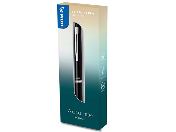 Guľôčkové pero, 0,32 mm, stláčací mechanizmus, čierne telo, PILOT "Acro 1000", modré 2