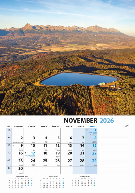 Nástenný kalendár Slovensko z výšky 2026 12