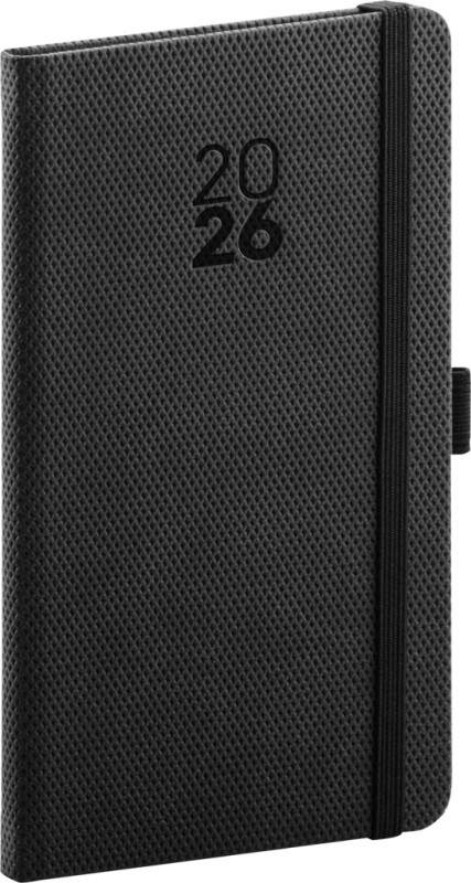 NOTIQUE Vreckový diár Diamante 2026, čierny, 9 x 15,5 cm