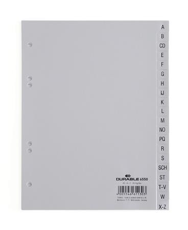 Register plastový, A5, 20-dielny, A–Z, DURABLE, sivý 1