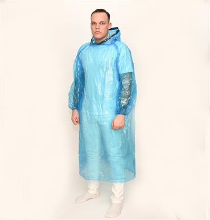 . Pršiplášť, fóliováý, jednorazový, s kapucňou, modrý 1
