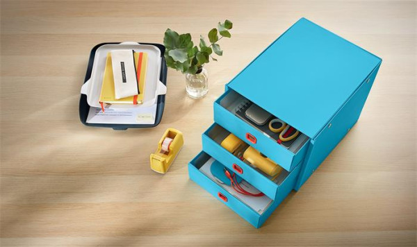 Zásuvkový box, laminovaný kartón, 3 zásuvky, LEITZ "Click&Store", pokojná modrá 2