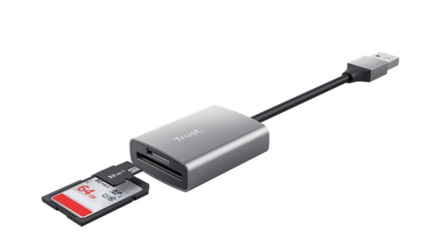 Čítačka kariet, pre SD + MicroSD kartu, USB 3.2 gen1, "TRUST Dalyx", strieborná 2
