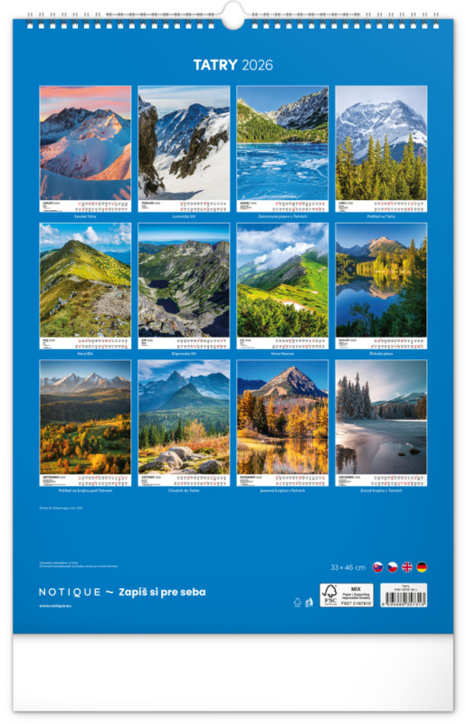 NOTIQUE Nástenný kalendár Tatry 2026, 33 x 46 cm 13