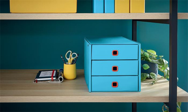 Zásuvkový box, laminovaný kartón, 3 zásuvky, LEITZ "Click&Store", pokojná modrá 1