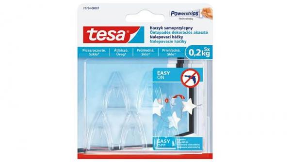 Samolepiaci dekoračný háčik na sklo, TESA "Powerstrips®", priehľadná